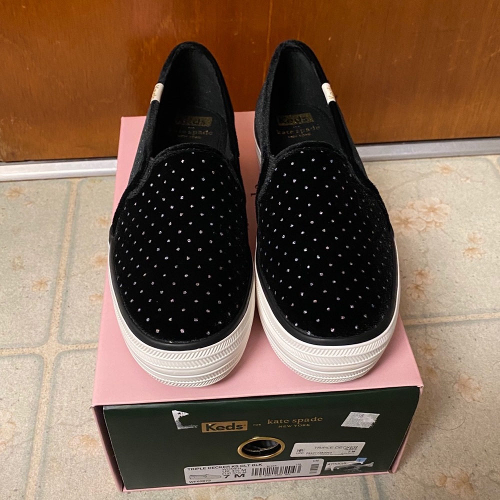 KATE SPADE x KEDS sz 7 TRIPLE DECKER BLACK VELVET.